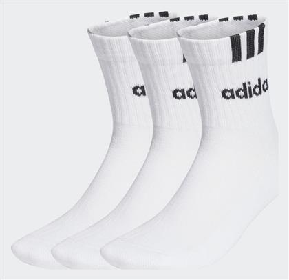 Adidas 3-Stripes Linear Half-Crew Cushioned Running Κάλτσες Λευκές 3 Ζεύγη