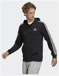 Adidas Essentials 3-Stripes Logo Ανδρική Φούτερ Ζακέτα με Κουκούλα και Τσέπες Μαύρη