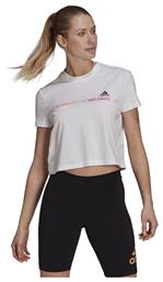 Adidas Κοντομάνικο Αθλητικό Crop Top Λευκό