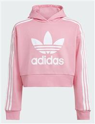 Adidas Παιδικό Φούτερ Cropped με Κουκούλα Ροζ