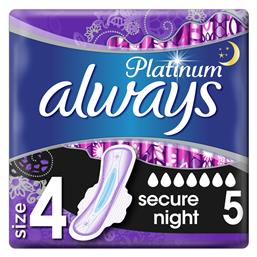 Always Platinum Secure Night Σερβιέτες με Φτερά Νυκτός για Αυξημένη Ροή 7 Σταγόνες Μέγεθος 4