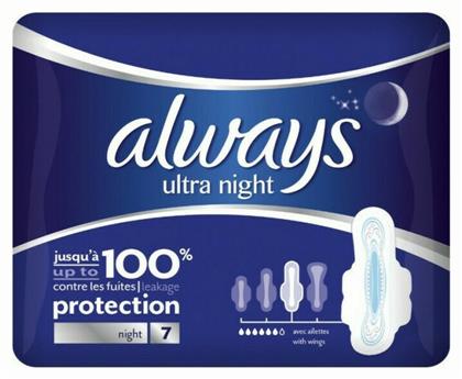 Always Ultra Day & Night Σερβιέτες με Φτερά Νυκτός Μέγεθος 3 7τμχ