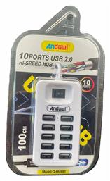 Andowl Q-HU801 USB 2.0 Hub 10 Θυρών με σύνδεση USB-A Λευκό