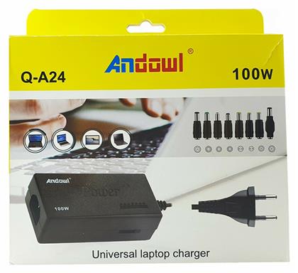 Andowl Universal Φορτιστής Laptop 100W 24V με Αποσπώμενο Καλώδιο Τροφοδοσίας και με σετ βυσμάτων από το Public