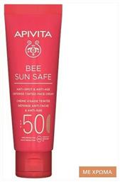 Apivita Bee Sun Safe Tinted Αδιάβροχη Αντηλιακή Κρέμα Προσώπου SPF50 με Χρώμα 50ml