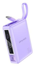 Awei P87K Power Bank 10000mAh 30W με Θύρα USB-A και Θύρα USB-C Μωβ από το Filinda