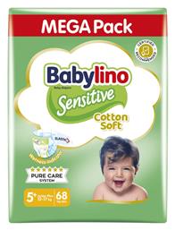 Babylino Sensitive Cotton Soft Mega Pack Πάνες με Αυτοκόλλητο No. 5+ για 12-17kg 68τμχ Κωδικός: 47551871