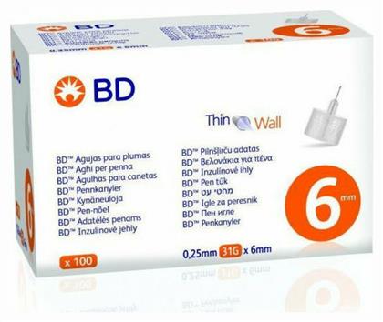 BD Thin Wall Βελόνες Ινσουλίνης 31G x 6mm 100τμχ από το Pharm24