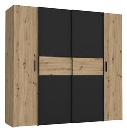 Bekerk Τετράφυλλη Ντουλάπα Συρόμενη 200x61x190.5cm Μαύρο-oak