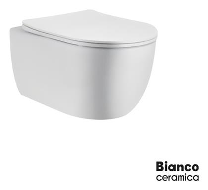 Bianco Ceramica Λεκάνη Κρεμαστή Rimless με Slim Κάλυμμα Soft Close Λευκή