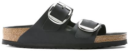 Birkenstock Arizona Big Buckle Oiled Leather Δερμάτινα Γυναικεία Σανδάλια Ανατομικά σε Μαύρο Χρώμα Narrow Fit από το Spartoo