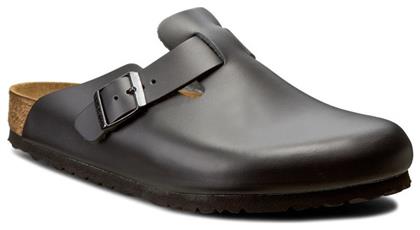 Birkenstock Boston Δερμάτινες Χειμερινές Ανδρικές Παντόφλες Μαύρες