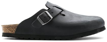 Birkenstock Boston Oiled Leather Δερμάτινα Ανατομικά Σαμπό Μαύρα