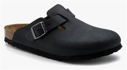 Birkenstock Classic Δερμάτινες Χειμερινές Γυναικείες Παντόφλες σε Μαύρο χρώμα