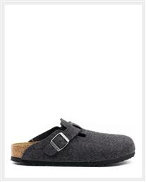 Birkenstock Δερμάτινα Mules με Χοντρό Ψηλό Τακούνι σε Γκρι Χρώμα