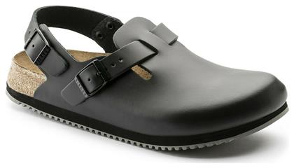 Birkenstock Tokio Super Grip Δερμάτινα Ανατομικά Σαμπό Μαύρα