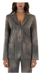 Black n Black Μακρύ Γυναικείο Δερμάτινο Σακάκι Χακί