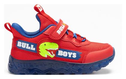 Bull Boys Παιδικά Sneakers Ανατομικά με Σκρατς & Φωτάκια Κόκκινα