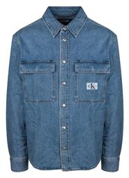 Calvin Klein Ανδρικό Πουκάμισο Overshirt Μακρυμάνικo Βαμβακερό Μπλε