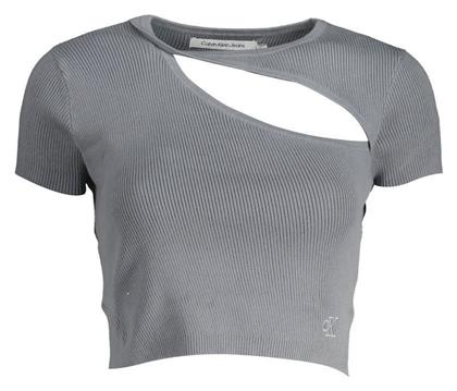 Calvin Klein Γυναικείο Crop Top Κοντομάνικο Καλοκαιρινό Γκρι