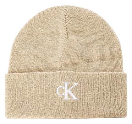 Calvin Klein Monogram Beanie Unisex Σκούφος Πλεκτός σε Μπεζ χρώμα