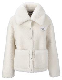 Calvin Klein Sherpa Γυναικείο Λευκό Παλτό με Κουμπιά