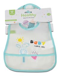 Cangaroo Αδιάβροχη Ποδιά Πλαστική με Αυτοκόλλητο Baby Bib Healthy με Τσέπη Blue