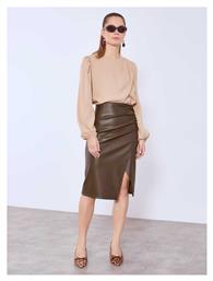 Celestino Γυναικεία Φούστα Μίντι Δερματίνης Σούρες Καφέ Σκούρο
