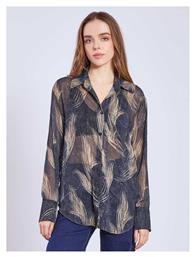 Celestino Γυναικείο Πουκάμισο Εμπριμέ Ημιδιάφανο Σκούρο Μπλε