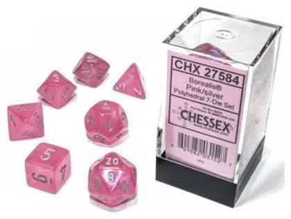 Chessex Borealis Luminary Pink/Silver Polyhedral 7-Die Set