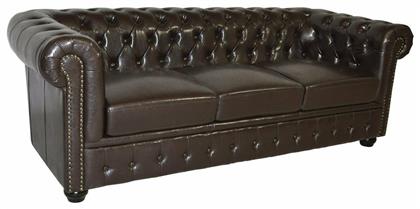 Chesterfield Τριθέσιος Καναπές Δερματίνη Καφέ 208x90εκ.