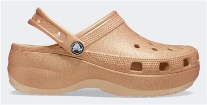 Crocs Classic Platform Glitter Clog Γυναικεία Σαμπό Μπεζ