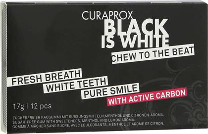 Curaprox Black is White Chew to the Beat Τσίχλα για Λεύκανση των Δοντιών με Ενεργό Άνθρακα & Γεύση Λεμόνι - Μέντα 12 Τεμάχια