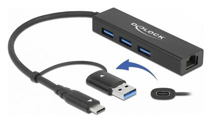 DeLock USB 3.2 Hub 3 Θυρών με σύνδεση USB-C / Ethernet