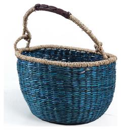 Διακοσμητικό Καλάθι Ψάθινο με Χερούλια Μπλε 25x25x16εκ. Soulworks