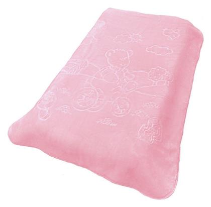 Dimcol Κουβέρτα Κούνιας Bicycle Bear Βελουτέ Baby Pink 110x140εκ.