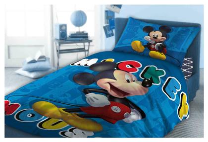 Dimcol Mickey 862 Σετ Σεντόνια Μονά Βαμβακερά σε Μπλε Χρώμα 160x240cm 2τμχ