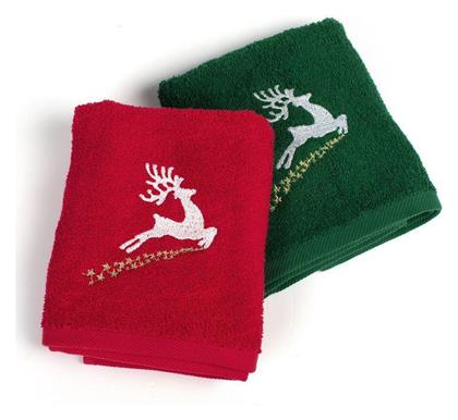 Dimcol Σετ Χριστουγεννιάτικες Πετσέτες Υφασμάτινες Κόκκινες Μ60xΠ40εκ. 2τμχ