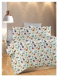 Dimcol Σετ Σεντόνια Μονά Βαμβακερά Zoo 556 White-Multi 160x240cm 3τμχ