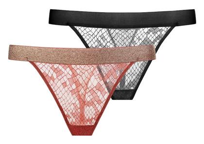 Dorina Γυναικεία String 2Pack Κεραμιδί, Μαύρο