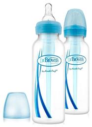 Dr. Brown's Σετ Πλαστικά Μπιμπερό με Θηλή Σιλικόνης για 0+ μηνών Γαλάζιο 250ml 2τμχ