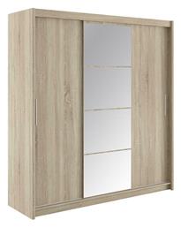 Elodie Τρίφυλλη Ντουλάπα Συρόμενη με Καθρέπτη 200x61x216cm Sonoma