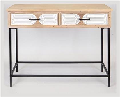 Estheti Home Κονσόλα Ξύλινη Δύο Συρτάρια Φυσικό Μεταλλική Βάση 100x41x80.50cm 750-25021