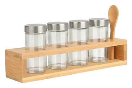 Estia Bamboo Essentials Θήκες Μπαχαρικών Γυάλινες σε Βάση Διάφανη 6τμχ