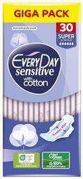 Every Day Sensitive Cotton Super Ultra Plus Σερβιετάκια με Φτερά για Αυξημένη Ροή 30τμχ