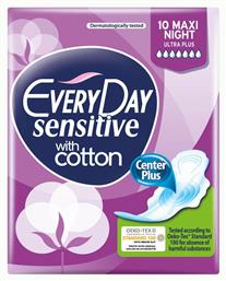 Every Day Sensitive With Cotton Maxi Night Ultra Plus Σερβιέτες με Φτερά Νυκτός για Αυξημένη Ροή 7 Σταγόνες 10τμχ