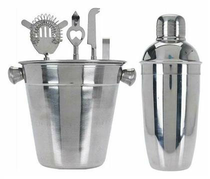 Excellent Houseware Σετ Cocktail Bartending Με Shaker Και Παγοθήκη Από Ανοξείδωτο Ατσάλι A12405160 6τμχ