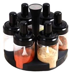 Factory Θήκες Μπαχαρικών Πλαστικές σε Περιστρεφόμενη Βάση Μαύρη 6τμχ