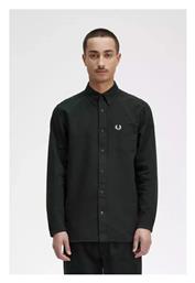 Fred Perry Ανδρικό Πουκάμισο Μακρυμάνικo Βαμβακερό με Κανονική Γραμμή Πράσινο