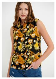 Funky Buddha Αμάνικο Γυναικείο Πουκάμισο Κίτρινο Floral